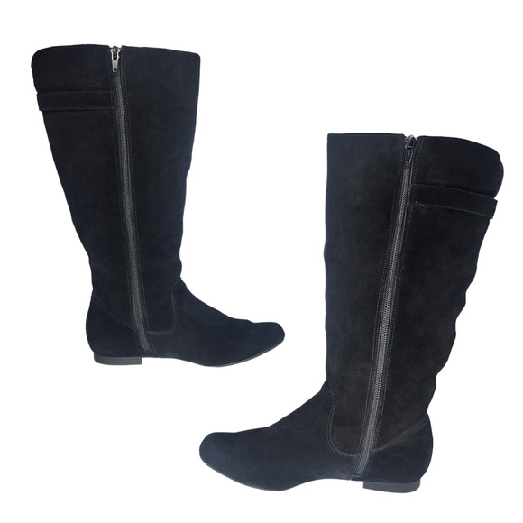 Style & Co Shoes Womens 6 Black Suede Leather Full Zipper Low Heel Tall Riding - Picture 2 of 12